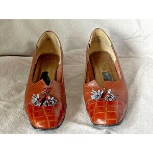 VTG 90s Magdesians brown alligator croc detail heeled loafers women 7 leather‎